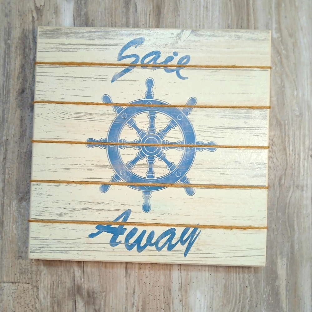 Nautical Blue and Cream Distressed look Wall Decor "Sail Away" ⛵️ ⚓️